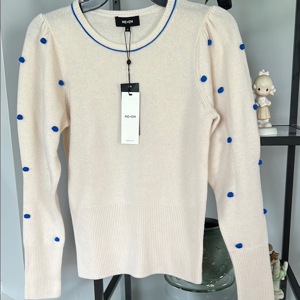 ME+EM Cream Sweater with Blue Accents